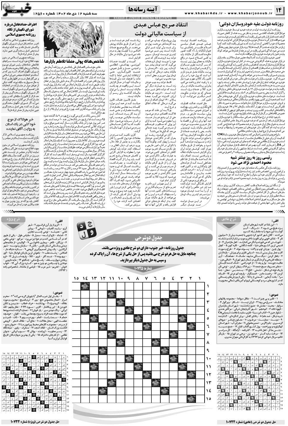 مشاهده صفحه ۱۴ روزنامه خبرجنوب تاریخ ۱۲ دی سال ۱۴۰۲