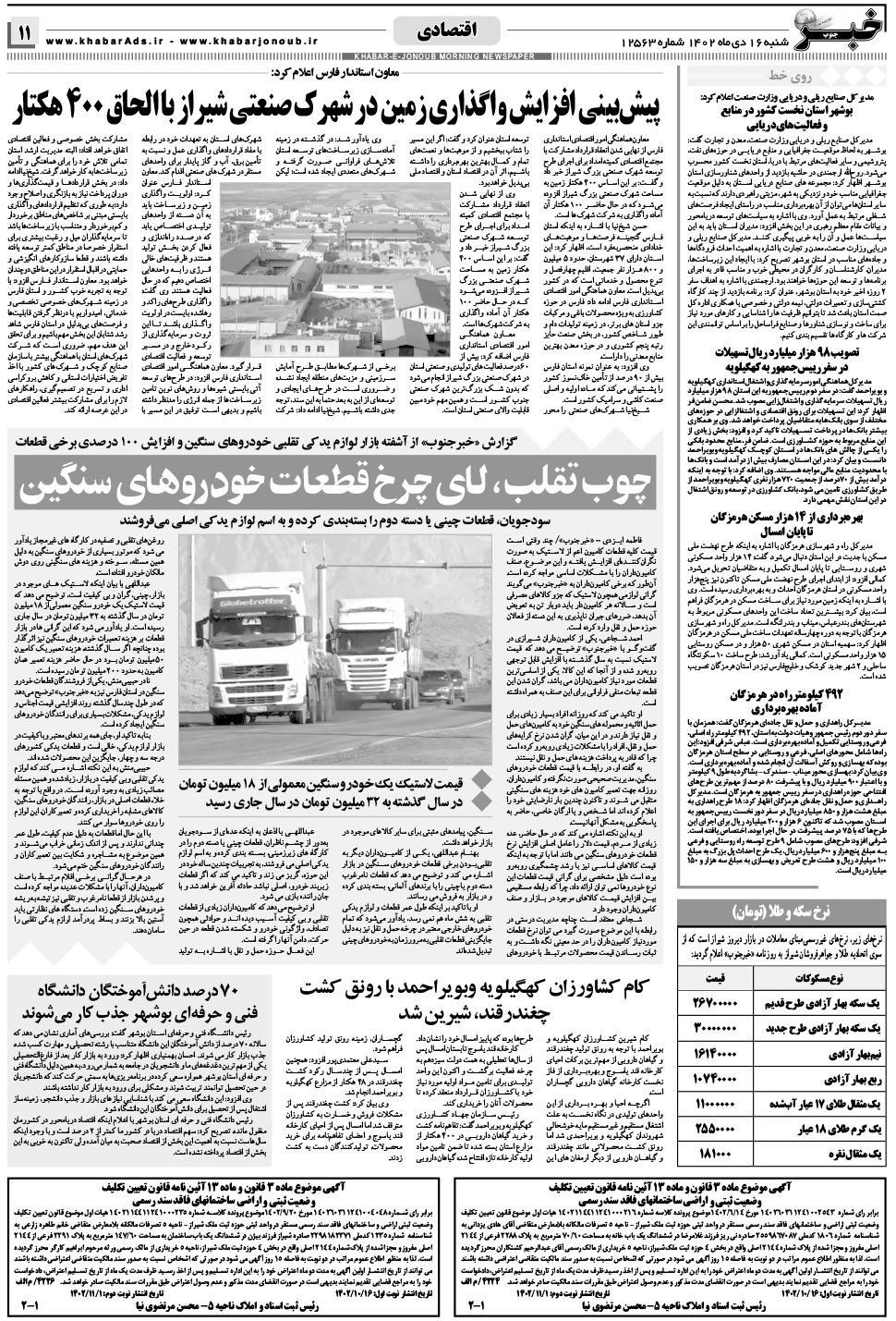 مشاهده صفحه ۱۱ روزنامه خبرجنوب تاریخ ۱۶ دی سال ۱۴۰۲