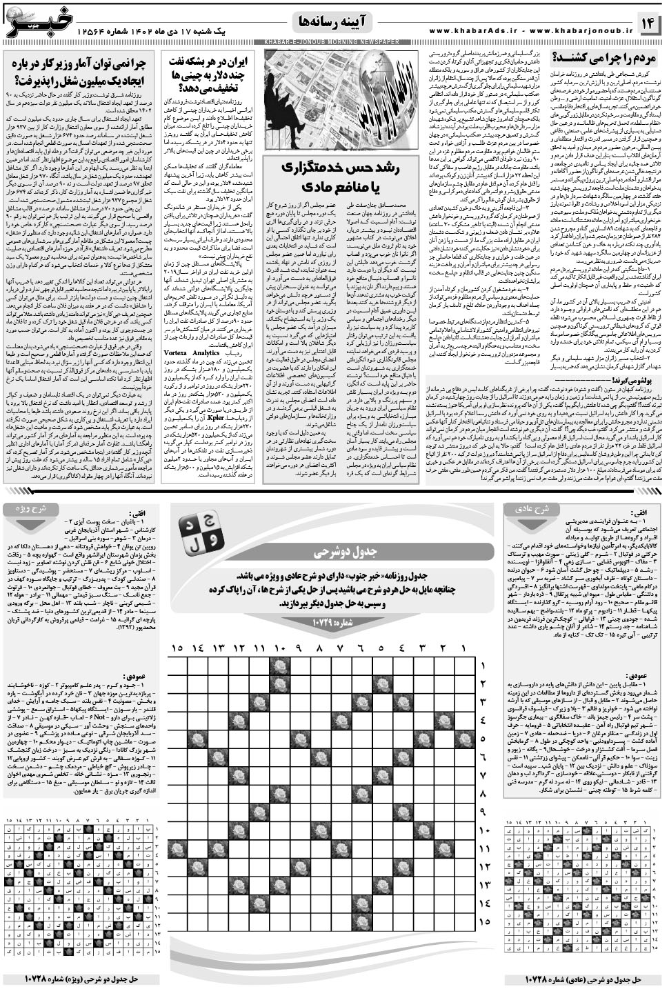مشاهده صفحه ۱۴ روزنامه خبرجنوب تاریخ ۱۷ دی سال ۱۴۰۲