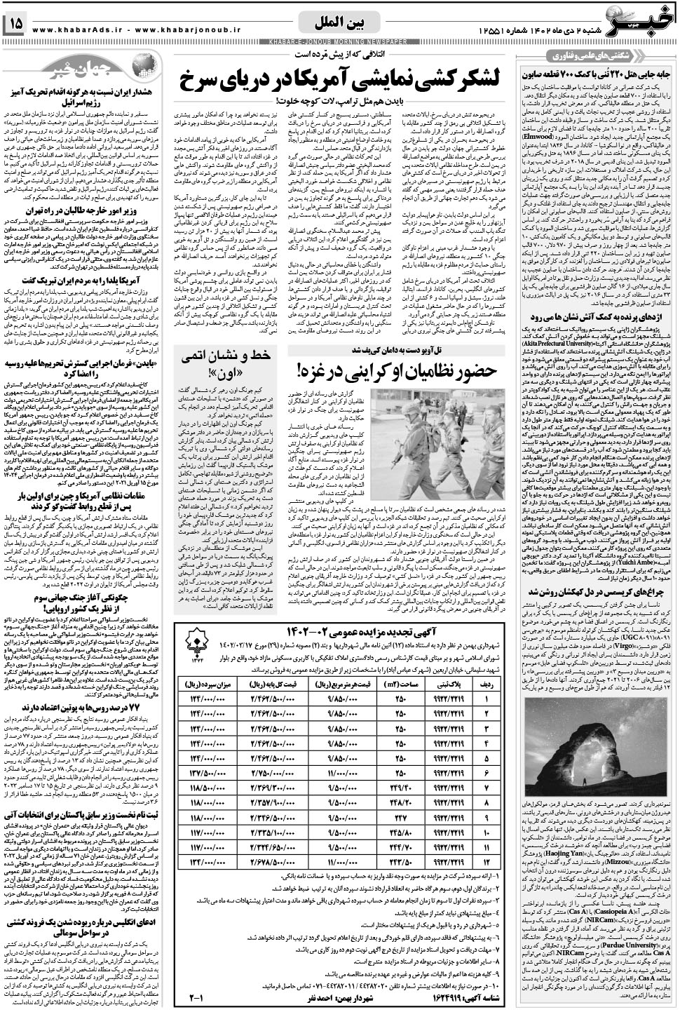 مشاهده صفحه ۱۵ روزنامه خبرجنوب تاریخ ۲ دی سال ۱۴۰۲