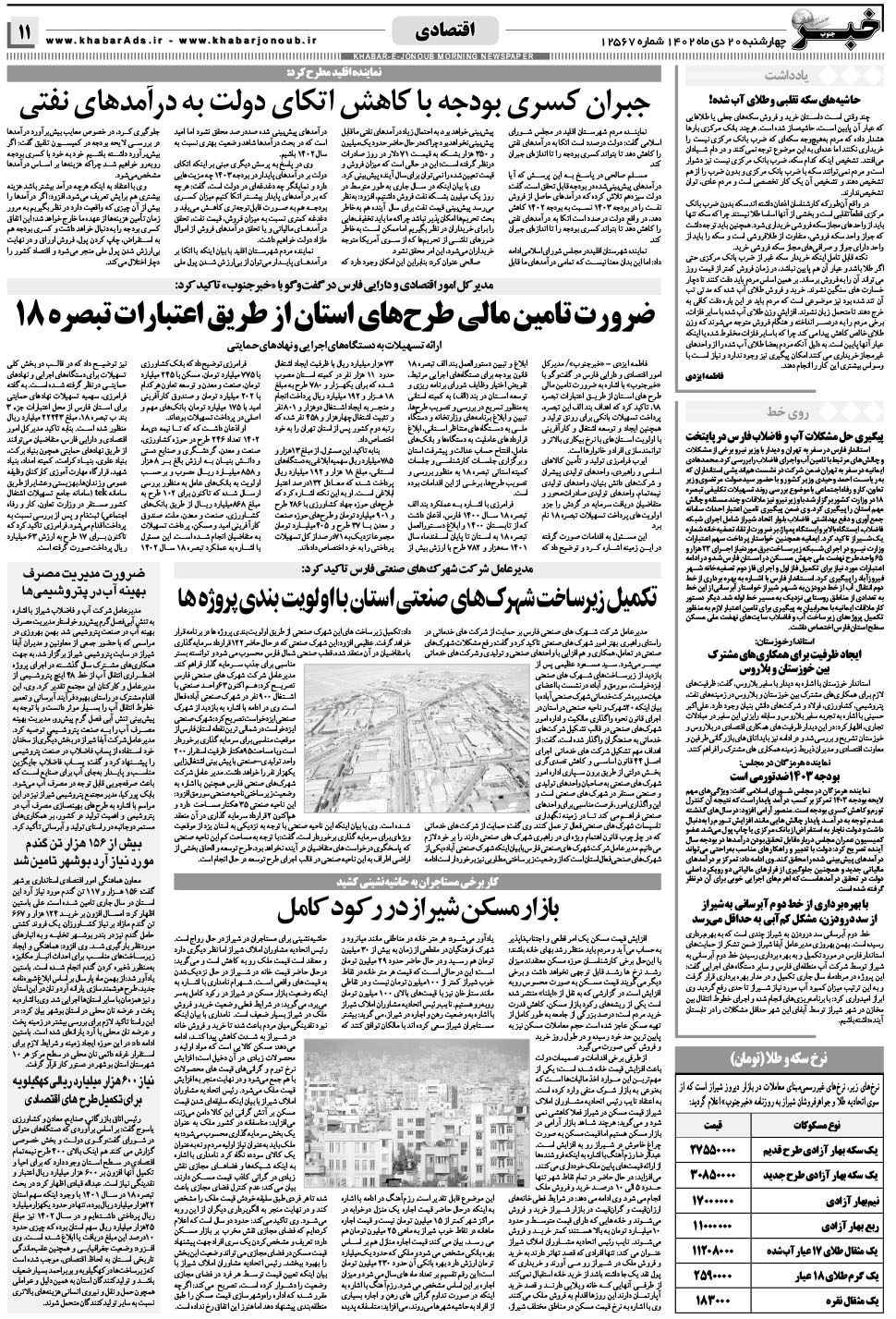مشاهده صفحه ۱۱ روزنامه خبرجنوب تاریخ ۲۰ دی سال ۱۴۰۲