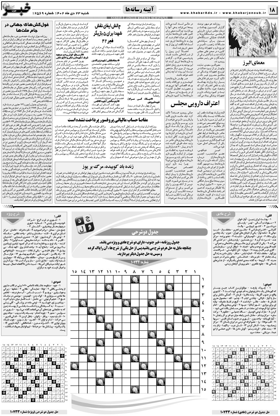 مشاهده صفحه ۱۸ روزنامه خبرجنوب تاریخ ۲۳ دی سال ۱۴۰۲