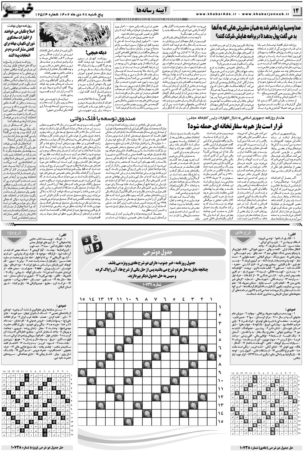 مشاهده صفحه ۱۴ روزنامه خبرجنوب تاریخ ۲۸ دی سال ۱۴۰۲
