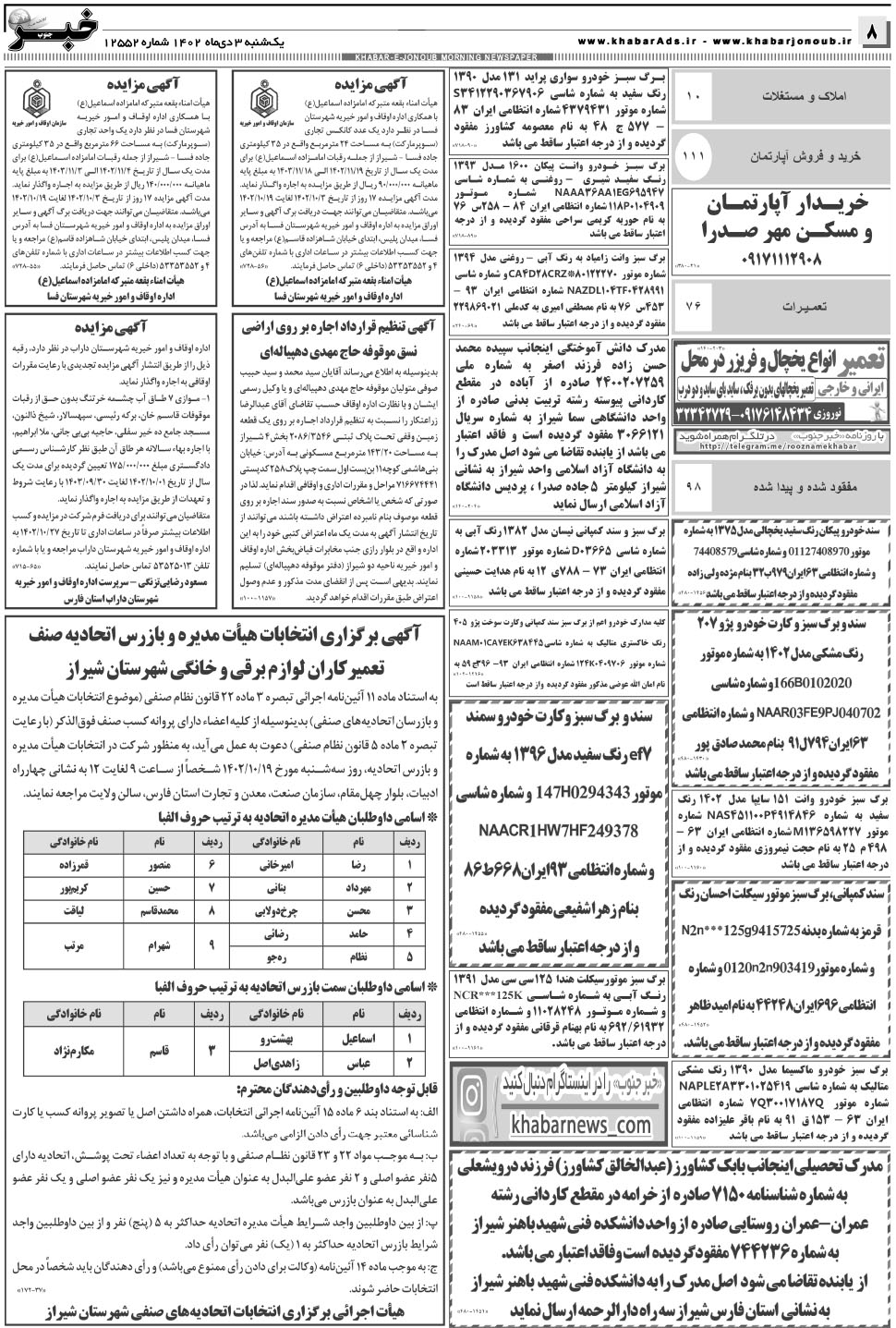 مشاهده صفحه ۸ روزنامه خبرجنوب تاریخ ۳ دی سال ۱۴۰۲