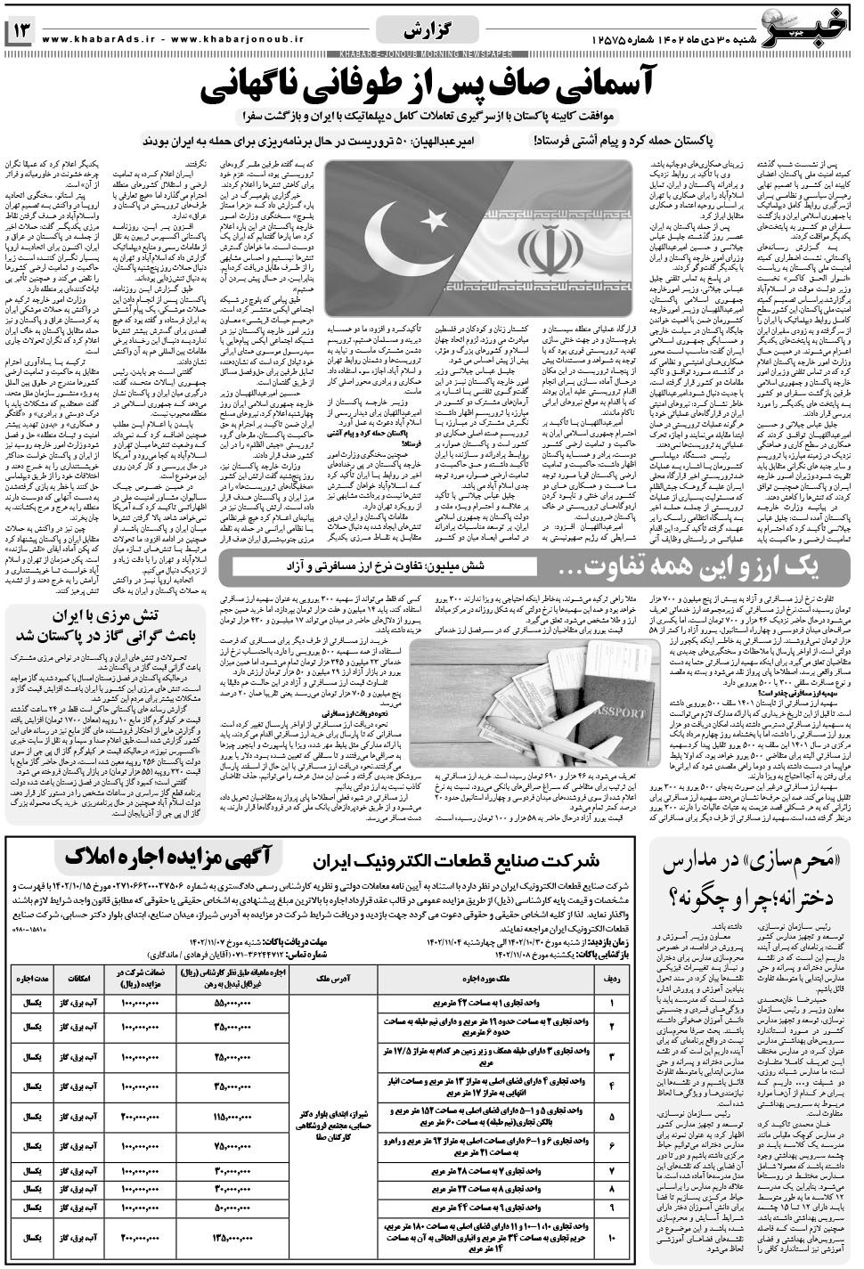 مشاهده صفحه ۱۳ روزنامه خبرجنوب تاریخ ۳۰ دی سال ۱۴۰۲