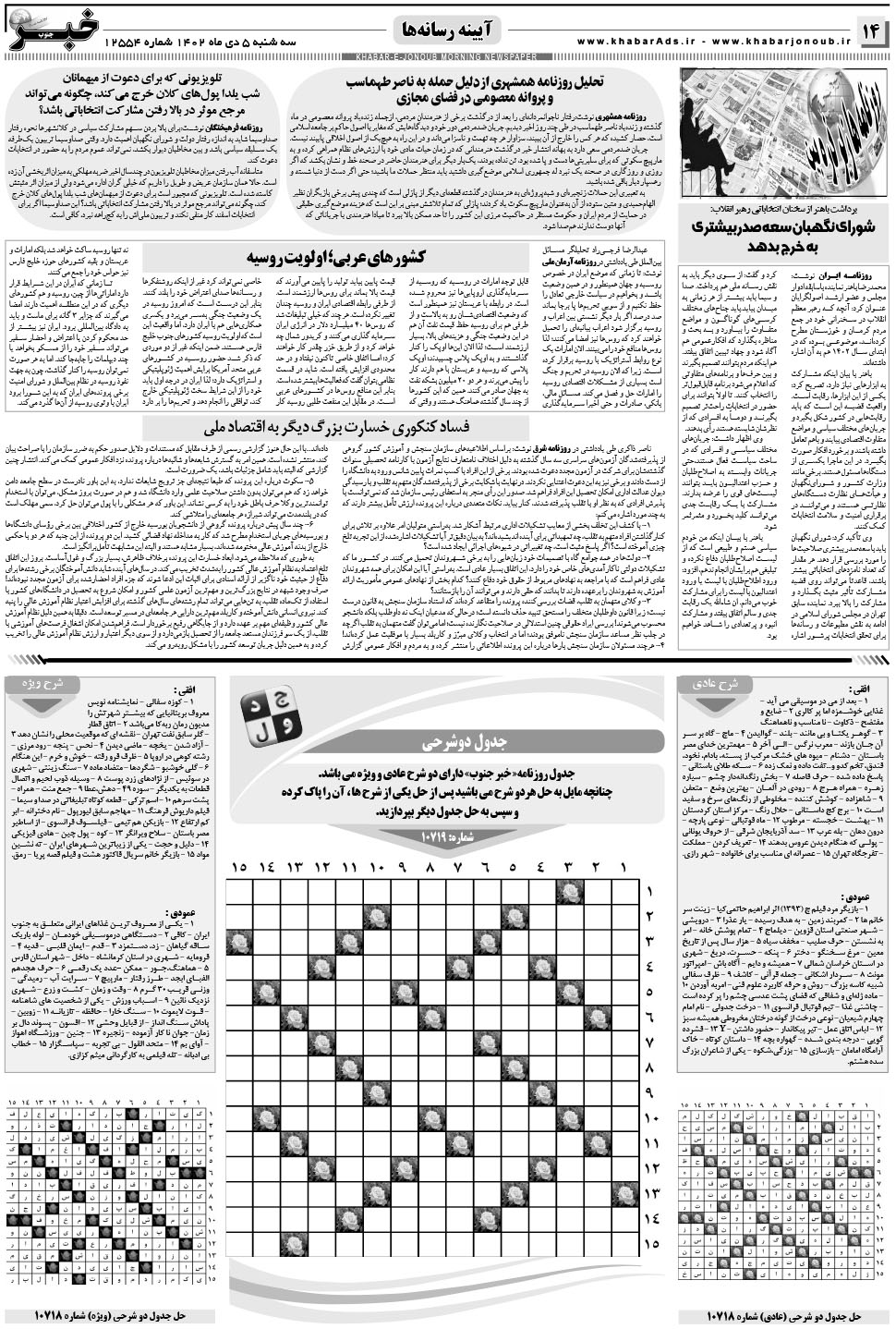 مشاهده صفحه ۱۴ روزنامه خبرجنوب تاریخ ۵ دی سال ۱۴۰۲