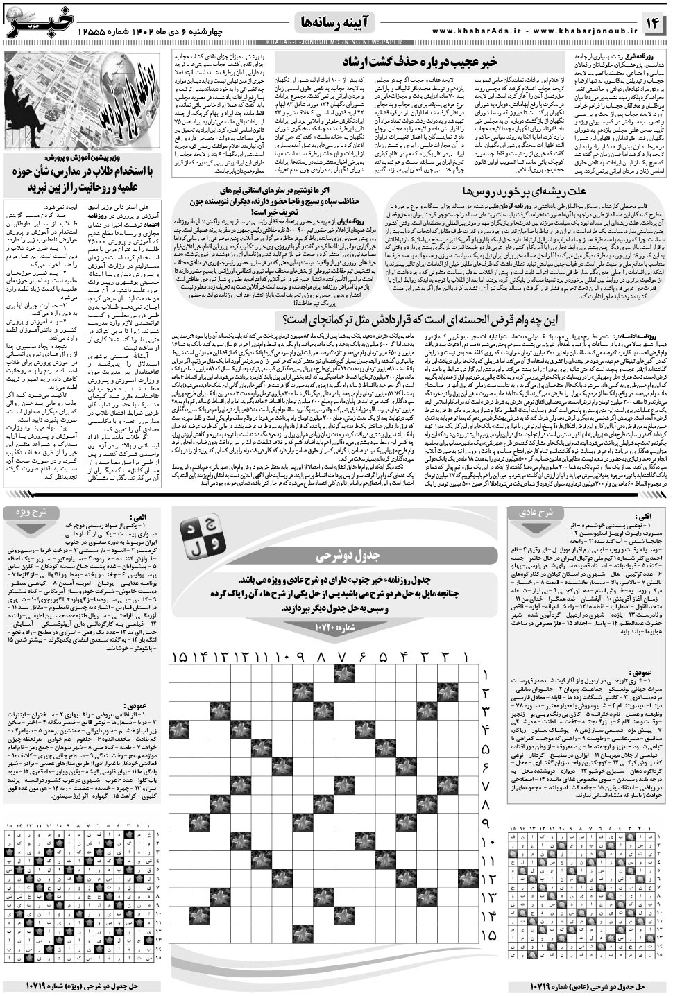 مشاهده صفحه ۱۴ روزنامه خبرجنوب تاریخ ۶ دی سال ۱۴۰۲