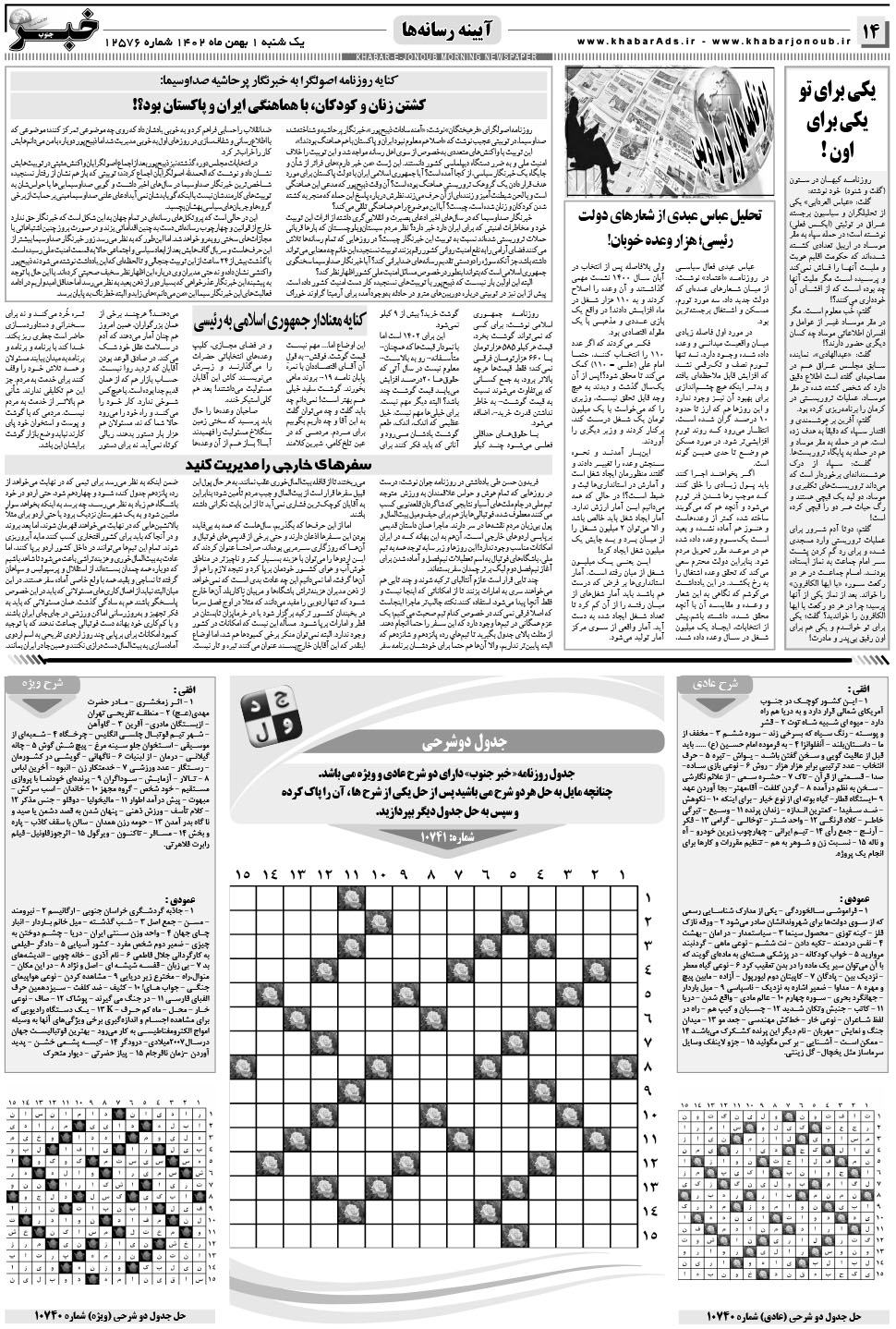 مشاهده صفحه ۱۴ روزنامه خبرجنوب تاریخ ۱ بهمن سال ۱۴۰۲