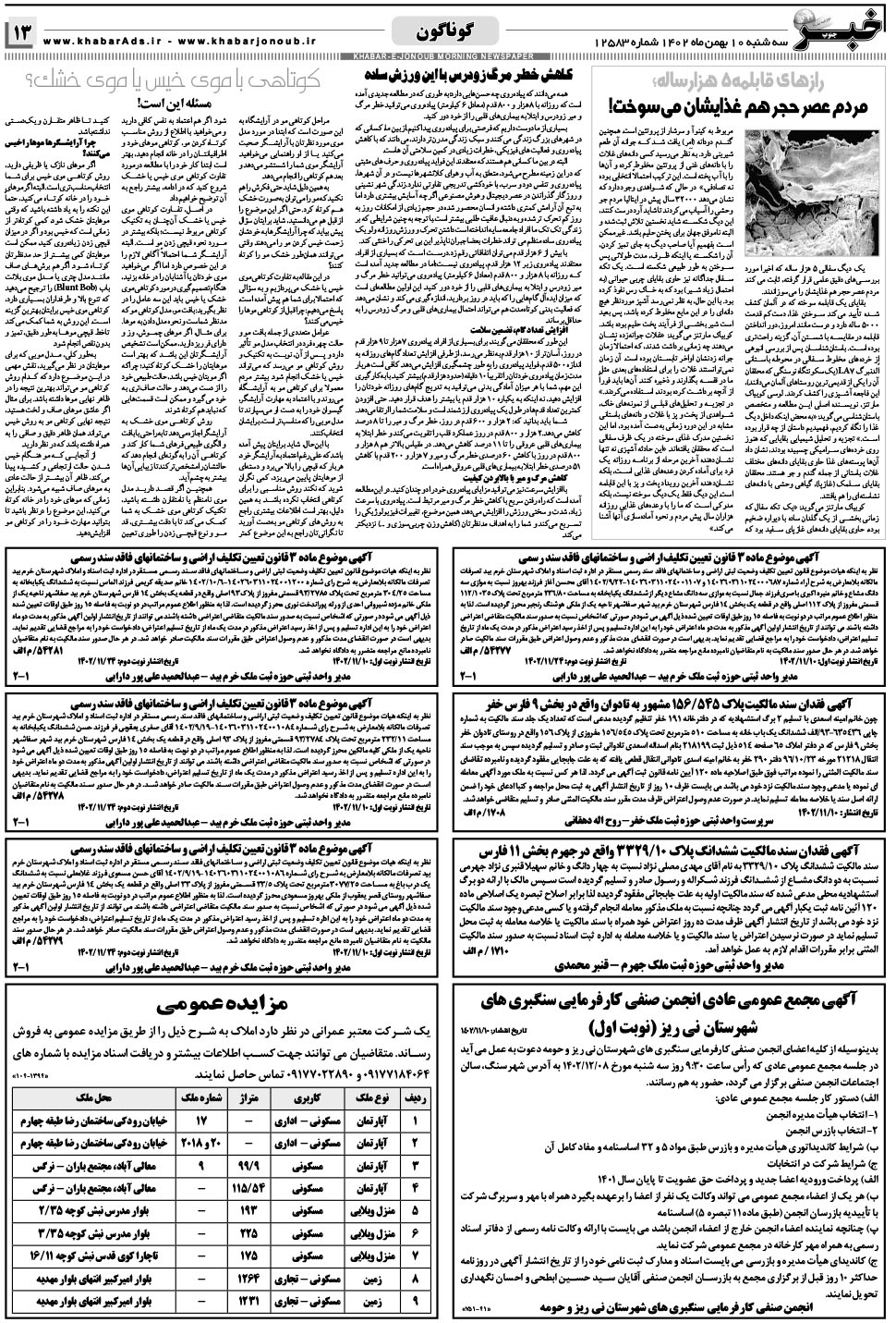 مشاهده صفحه ۱۳ روزنامه خبرجنوب تاریخ ۱۰ بهمن سال ۱۴۰۲