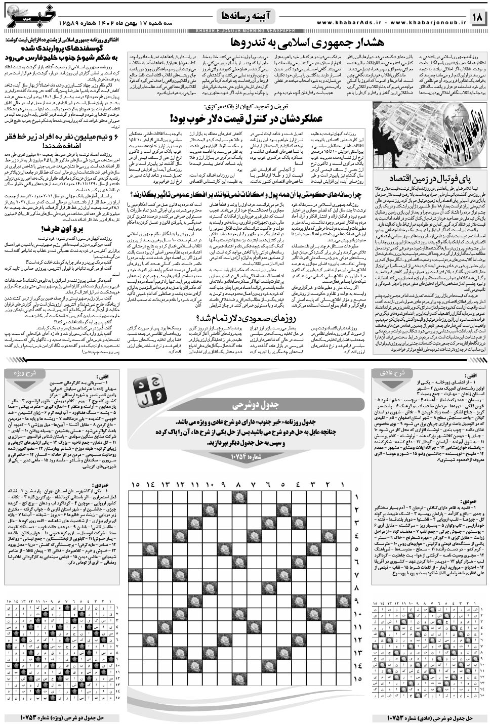 مشاهده صفحه ۱۸ روزنامه خبرجنوب تاریخ ۱۷ بهمن سال ۱۴۰۲