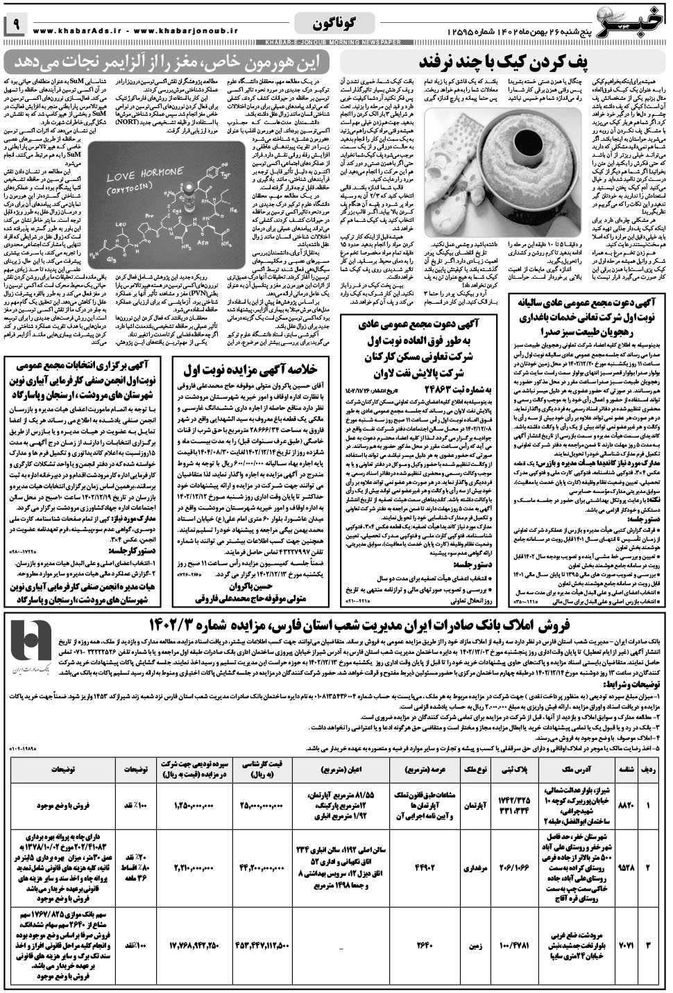 مشاهده صفحه ۹ روزنامه خبرجنوب تاریخ ۲۶ بهمن سال ۱۴۰۲
