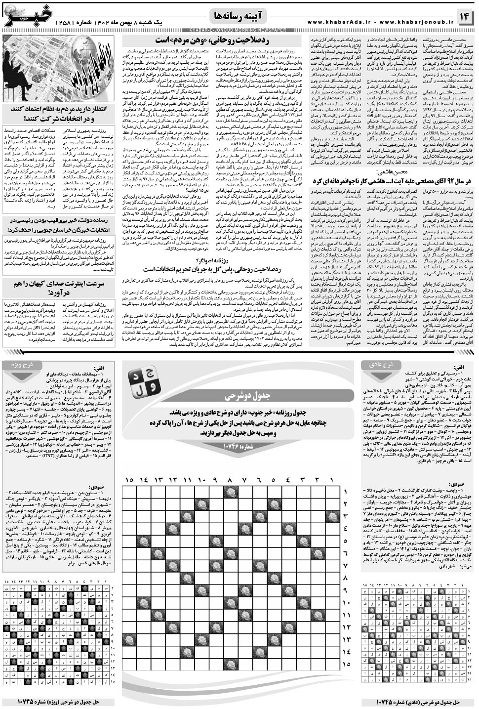 مشاهده صفحه ۱۴ روزنامه خبرجنوب تاریخ ۸ بهمن سال ۱۴۰۲