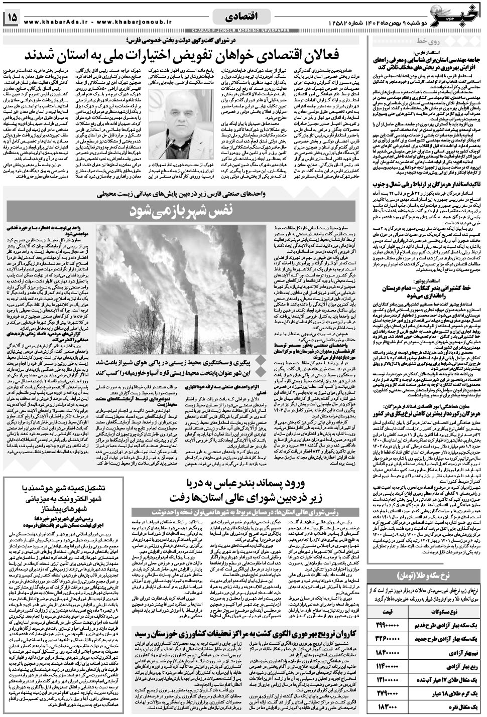 مشاهده صفحه ۱۵ روزنامه خبرجنوب تاریخ ۹ بهمن سال ۱۴۰۲