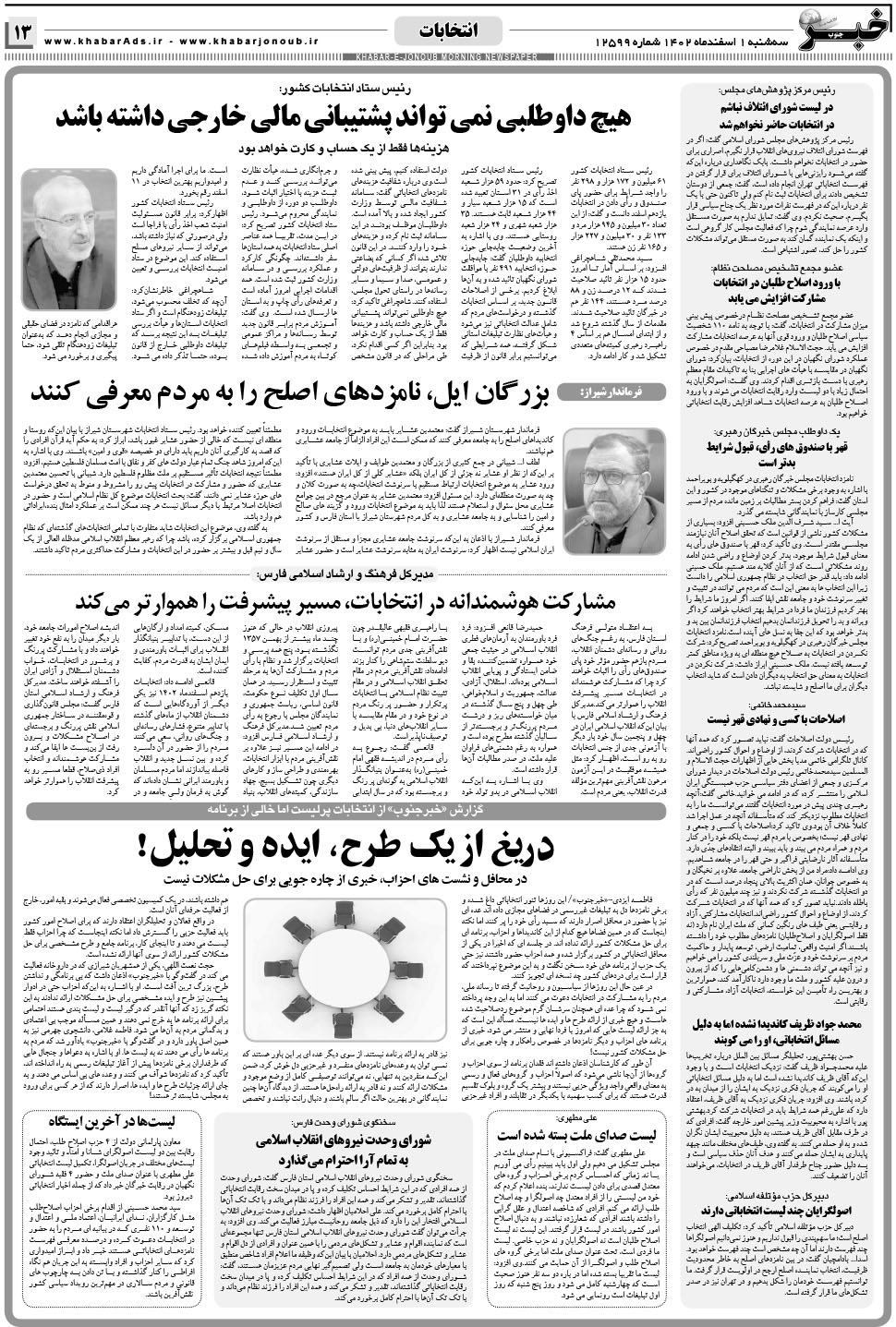 مشاهده صفحه ۱۳ روزنامه خبرجنوب تاریخ ۱ اسفند سال ۱۴۰۲