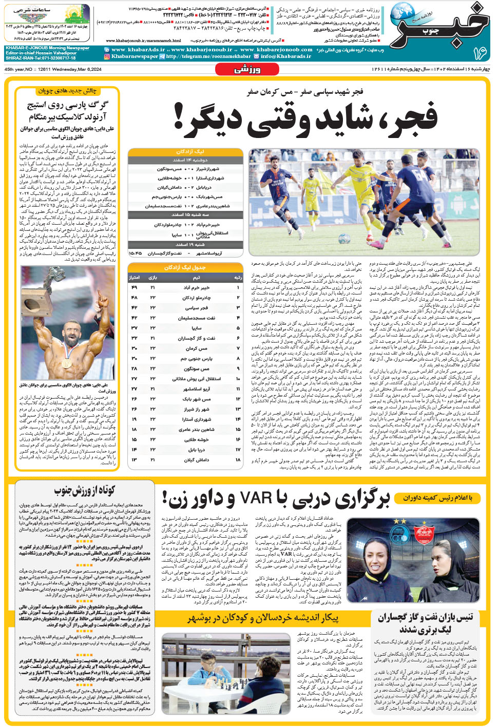 مشاهده صفحه ۱۶ روزنامه خبرجنوب تاریخ ۱۶ اسفند سال ۱۴۰۲