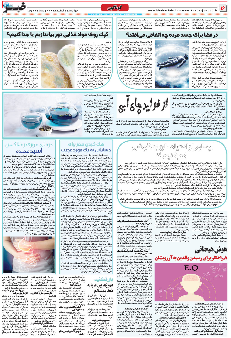 مشاهده صفحه ۱۶ روزنامه خبرجنوب تاریخ ۲ اسفند سال ۱۴۰۲