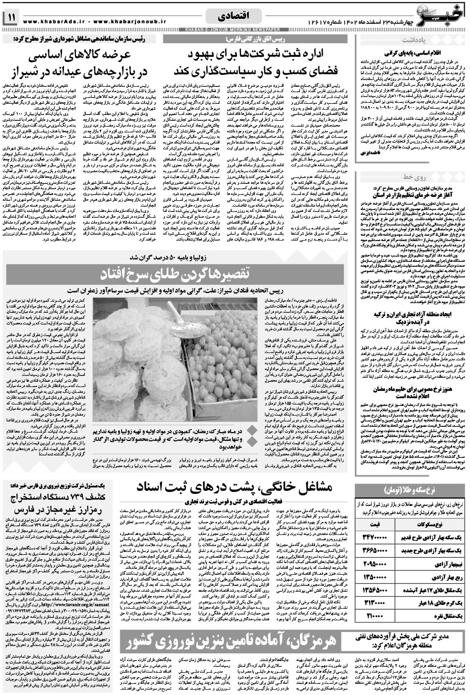 مشاهده صفحه ۱۱ روزنامه خبرجنوب تاریخ ۲۳ اسفند سال ۱۴۰۲