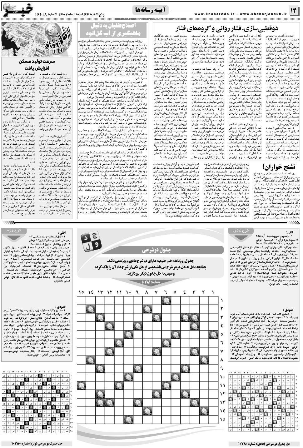 مشاهده صفحه ۱۴ روزنامه خبرجنوب تاریخ ۲۴ اسفند سال ۱۴۰۲