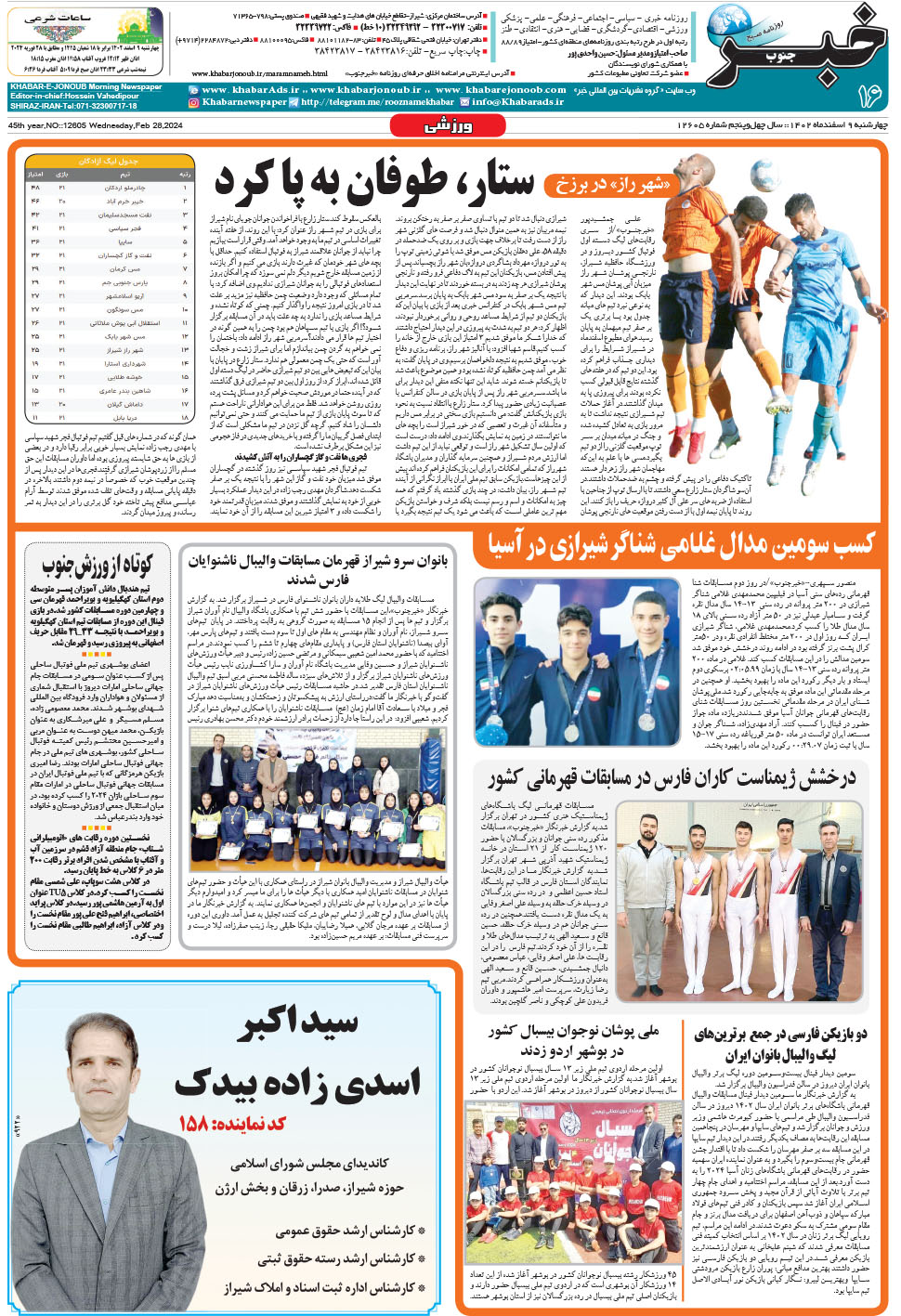مشاهده صفحه ۱۶ روزنامه خبرجنوب تاریخ ۹ اسفند سال ۱۴۰۲