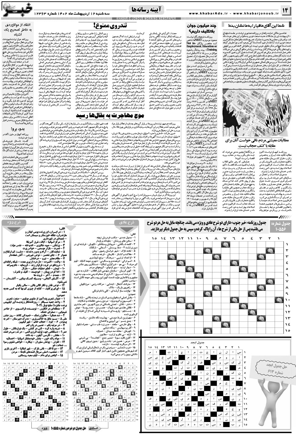 مشاهده صفحه ۱۴ روزنامه خبرجنوب تاریخ ۱۲  سال ۱۴۰۲