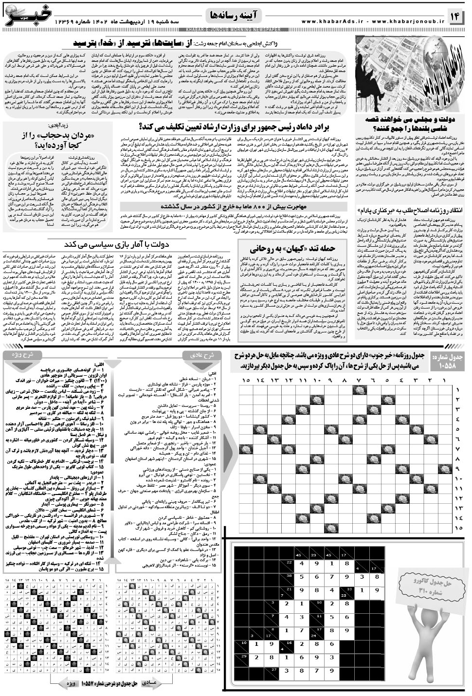 مشاهده صفحه ۱۴ روزنامه خبرجنوب تاریخ ۱۹  سال ۱۴۰۲