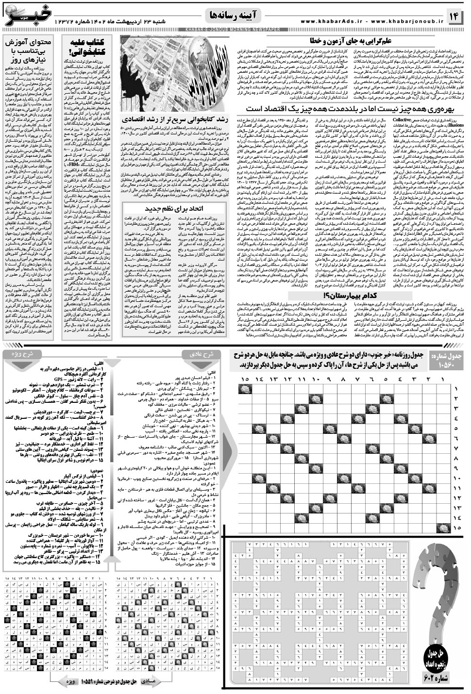 مشاهده صفحه ۱۴ روزنامه خبرجنوب تاریخ ۲۳  سال ۱۴۰۲