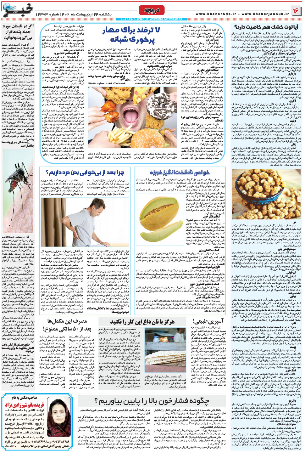 مشاهده صفحه ۱۶ روزنامه خبرجنوب تاریخ ۲۴  سال ۱۴۰۲