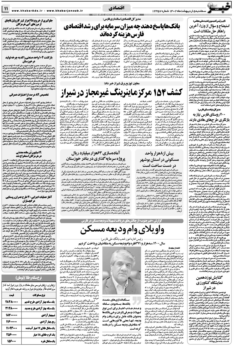مشاهده صفحه ۱۱ روزنامه خبرجنوب تاریخ ۵  سال ۱۴۰۲