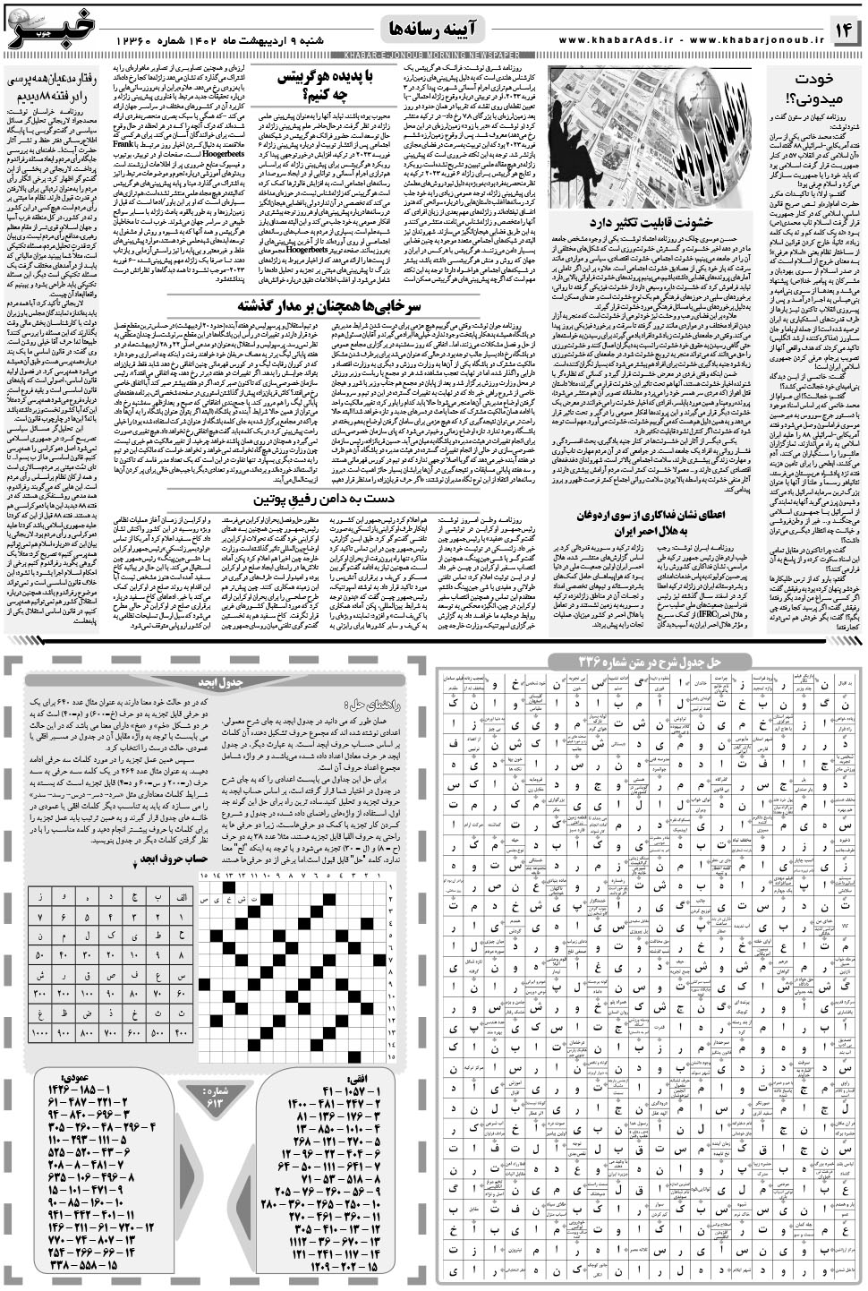 مشاهده صفحه ۱۴ روزنامه خبرجنوب تاریخ ۹  سال ۱۴۰۲