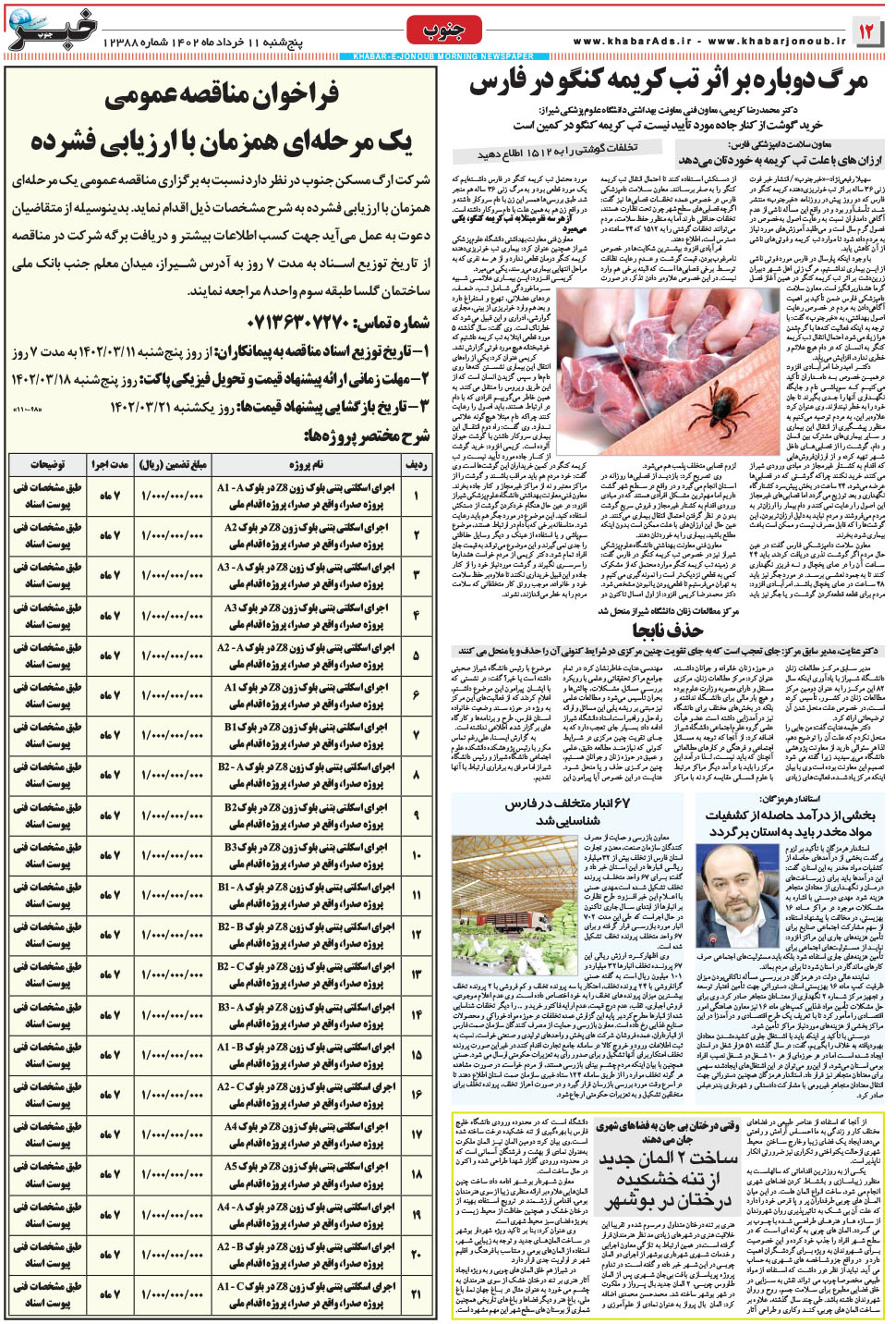 مشاهده صفحه ۱۲ روزنامه خبرجنوب تاریخ ۱۱  سال ۱۴۰۲