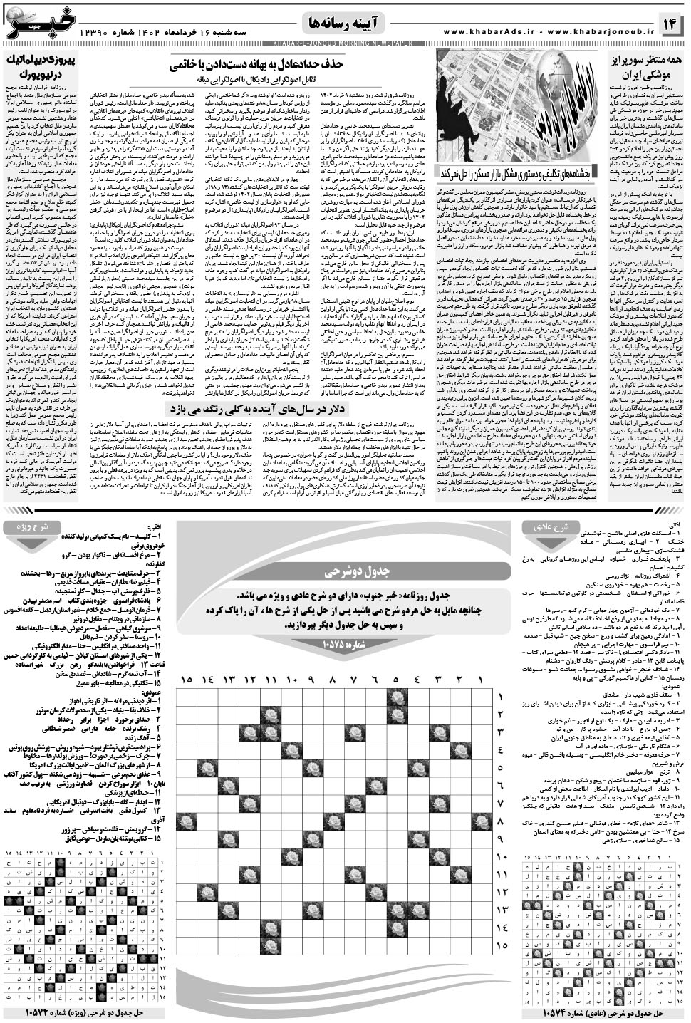 مشاهده صفحه ۱۴ روزنامه خبرجنوب تاریخ ۱۶  سال ۱۴۰۲