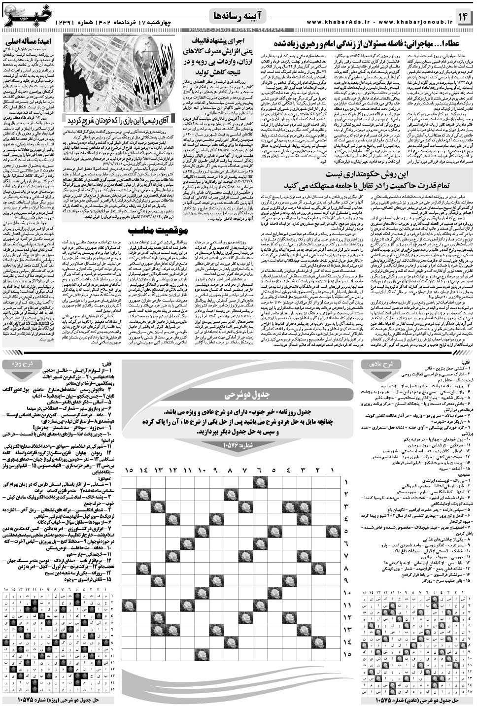 مشاهده صفحه ۱۴ روزنامه خبرجنوب تاریخ ۱۷  سال ۱۴۰۲