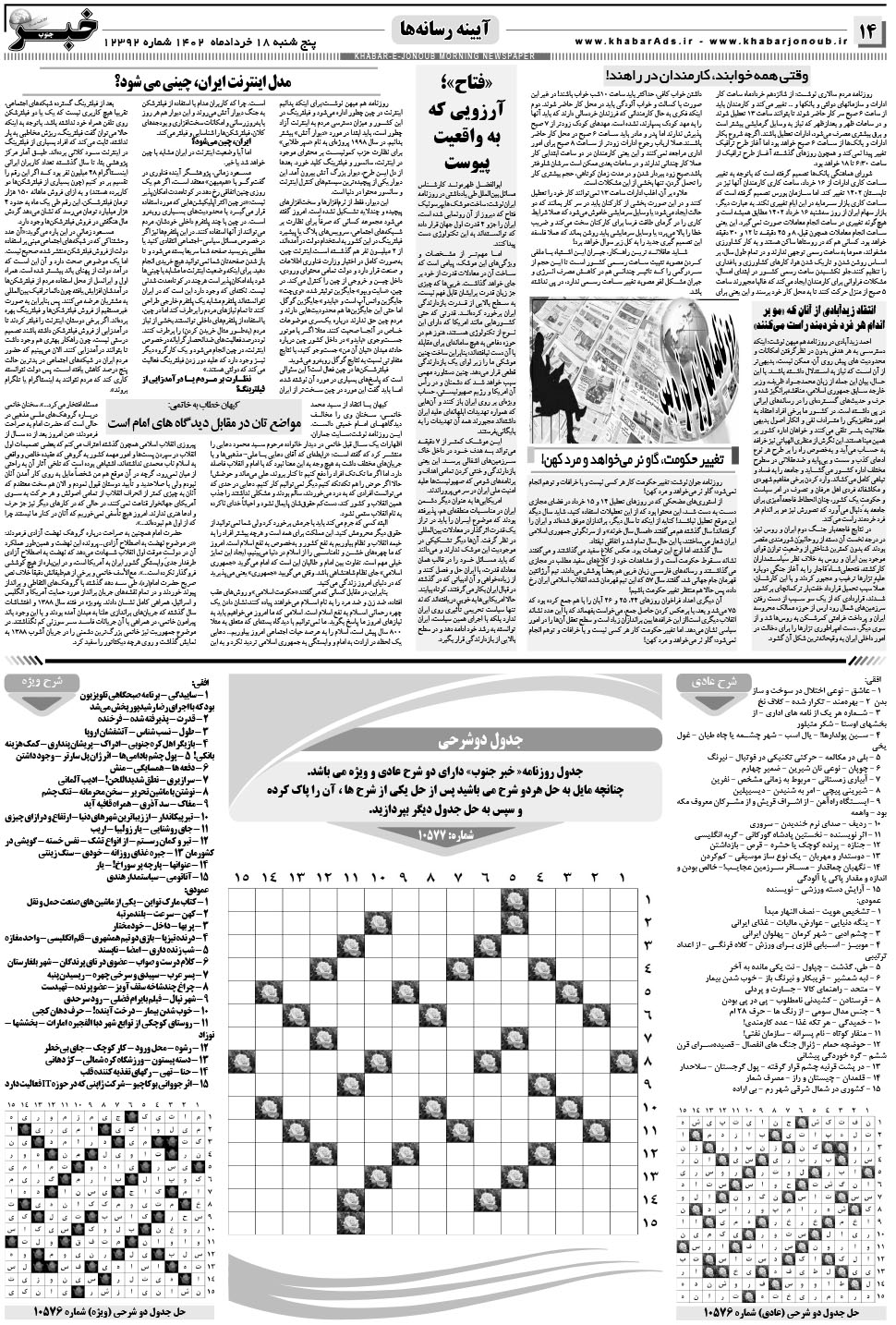 مشاهده صفحه ۱۴ روزنامه خبرجنوب تاریخ ۱۸  سال ۱۴۰۲