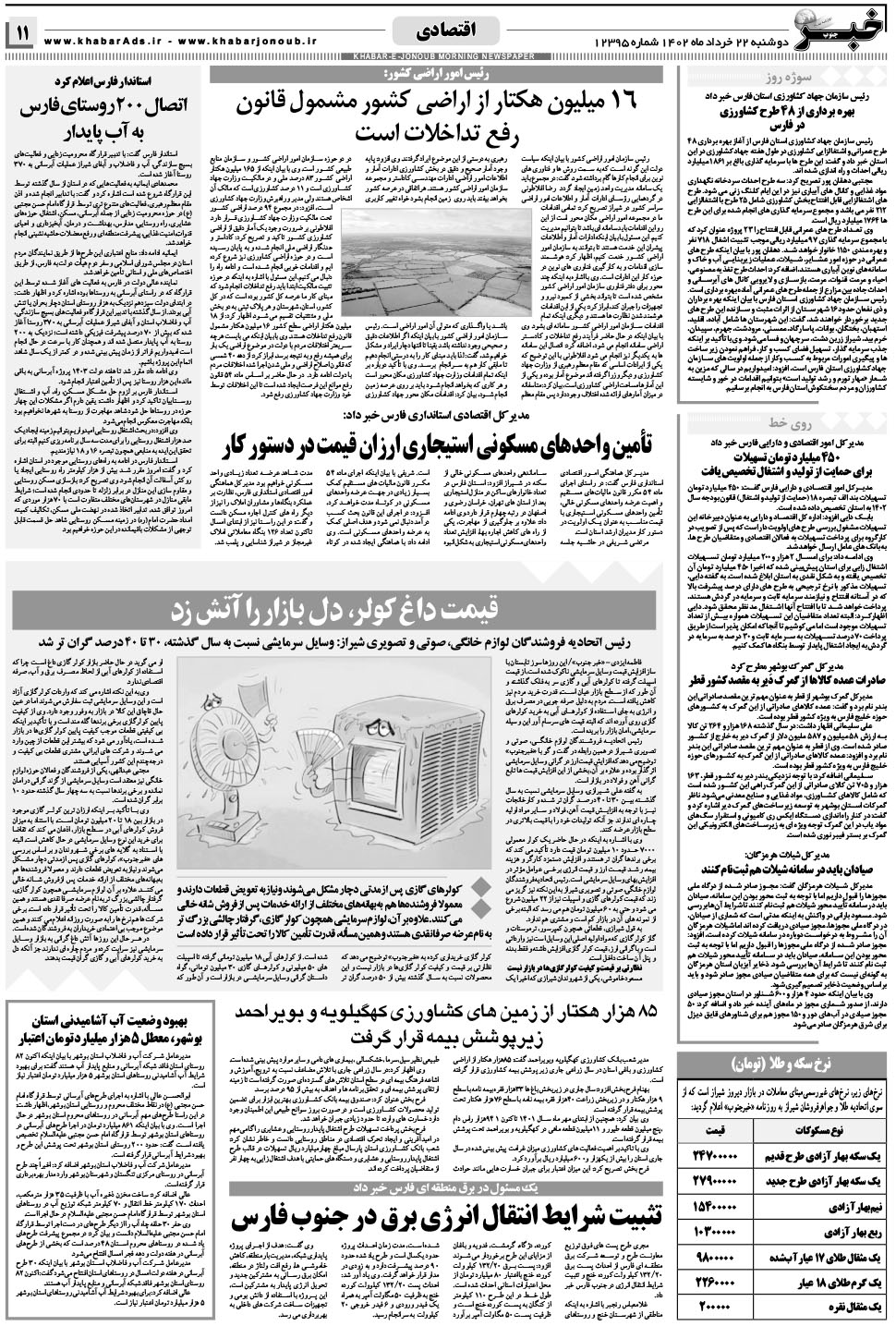 مشاهده صفحه ۱۱ روزنامه خبرجنوب تاریخ ۲۲  سال ۱۴۰۲