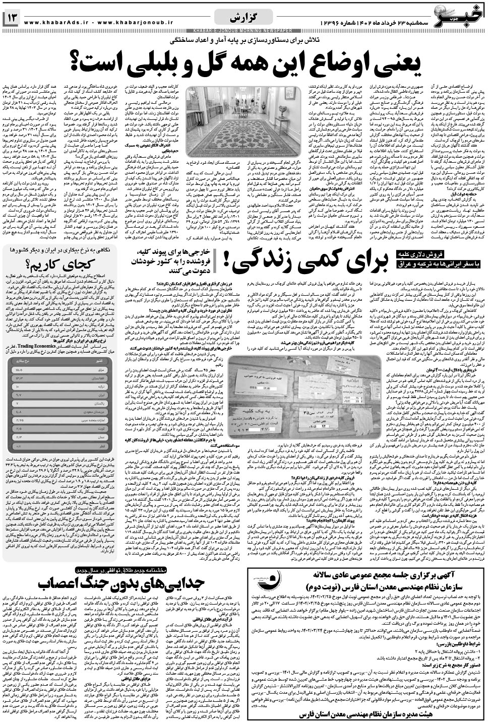مشاهده صفحه ۱۳ روزنامه خبرجنوب تاریخ ۲۳  سال ۱۴۰۲