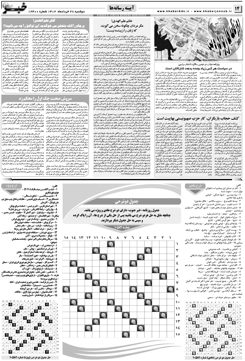 مشاهده صفحه ۱۴ روزنامه خبرجنوب تاریخ ۲۹  سال ۱۴۰۲