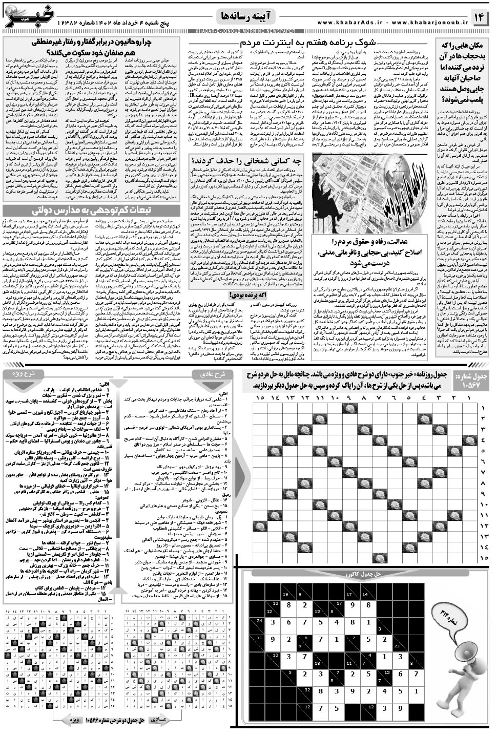 مشاهده صفحه ۱۴ روزنامه خبرجنوب تاریخ ۴  سال ۱۴۰۲
