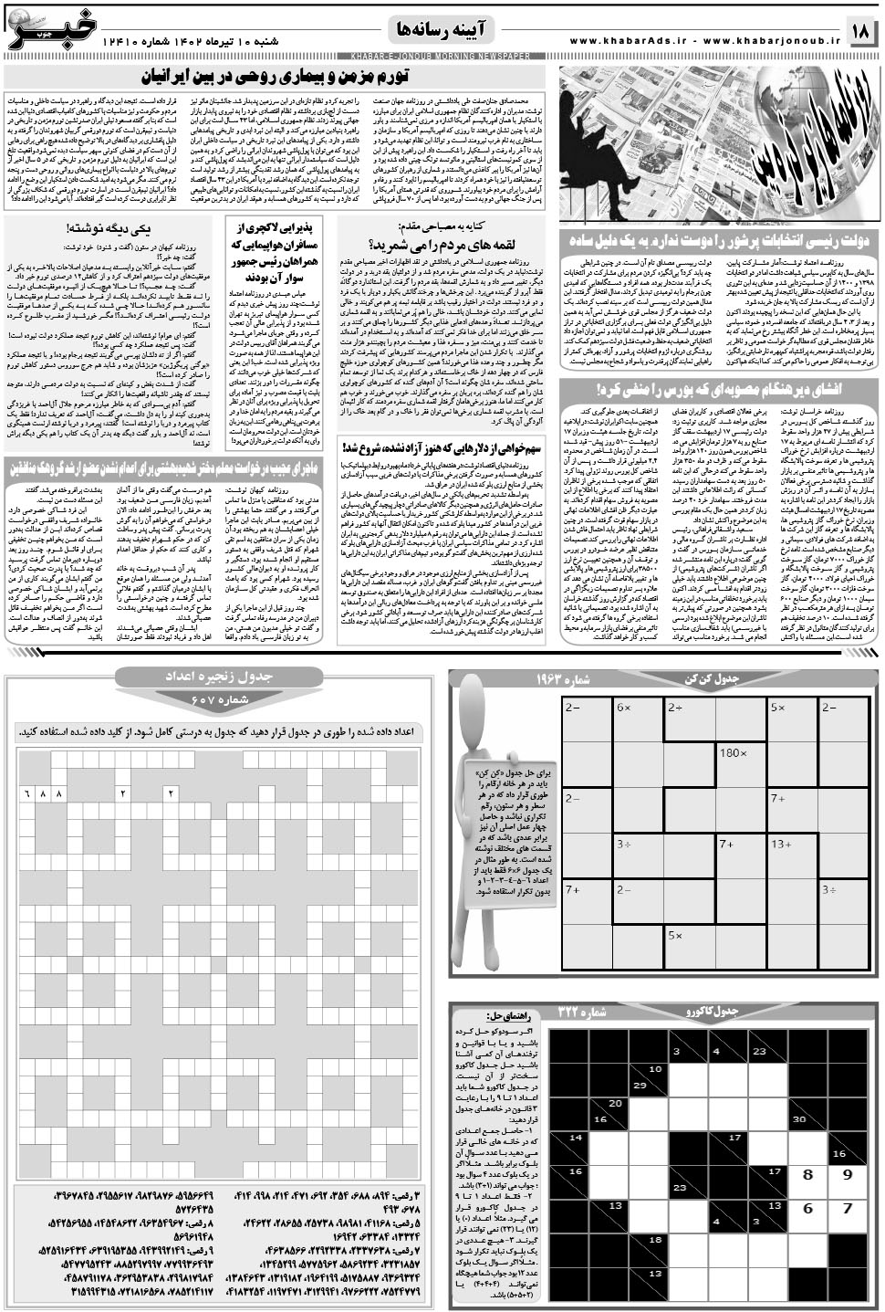 مشاهده صفحه ۱۸ روزنامه خبرجنوب تاریخ ۱۰  سال ۱۴۰۲