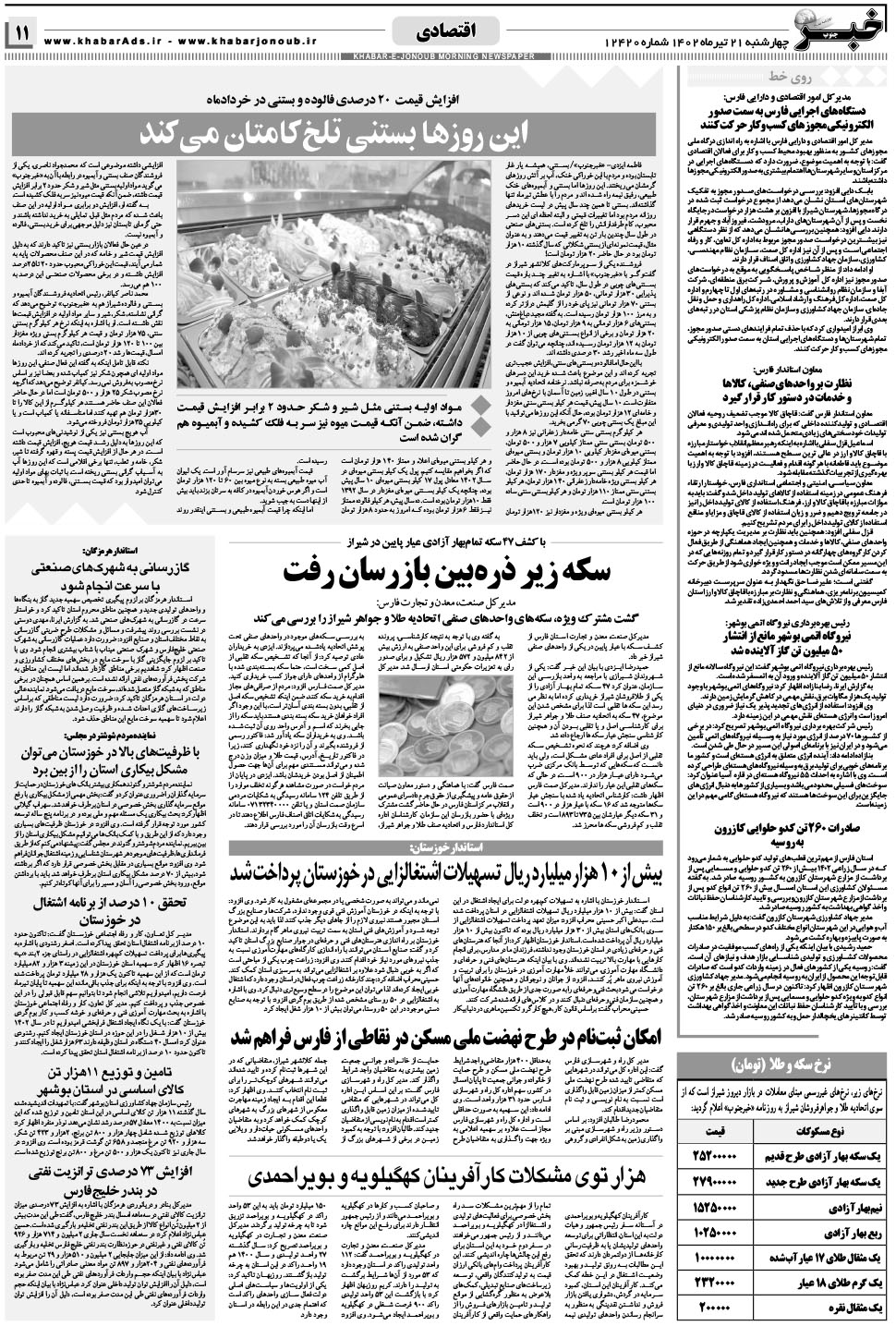 مشاهده صفحه ۱۱ روزنامه خبرجنوب تاریخ ۲۱  سال ۱۴۰۲