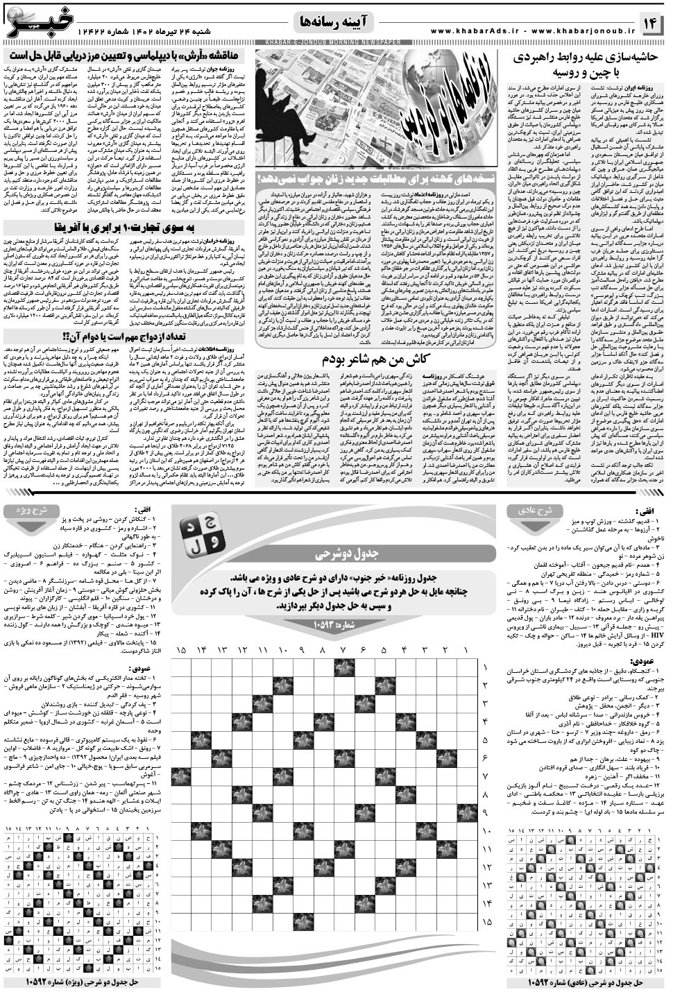 مشاهده صفحه ۱۴ روزنامه خبرجنوب تاریخ ۲۴  سال ۱۴۰۲