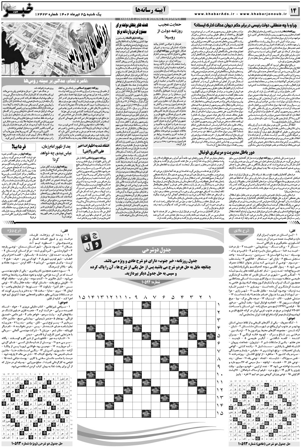 مشاهده صفحه ۱۴ روزنامه خبرجنوب تاریخ ۲۵  سال ۱۴۰۲