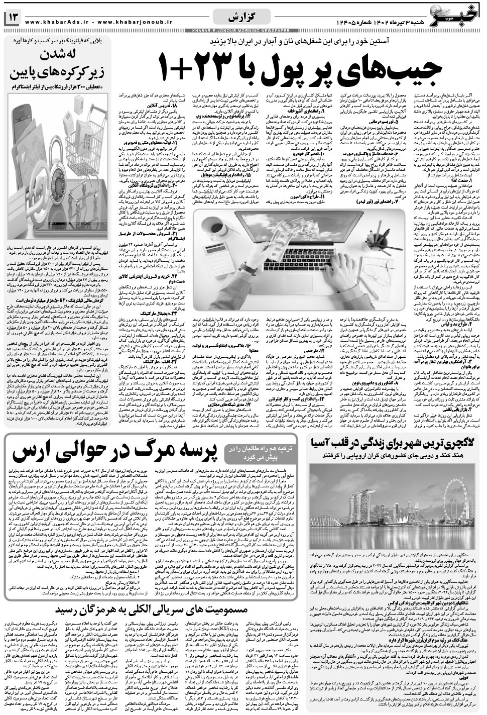 مشاهده صفحه ۱۳ روزنامه خبرجنوب تاریخ ۳  سال ۱۴۰۲
