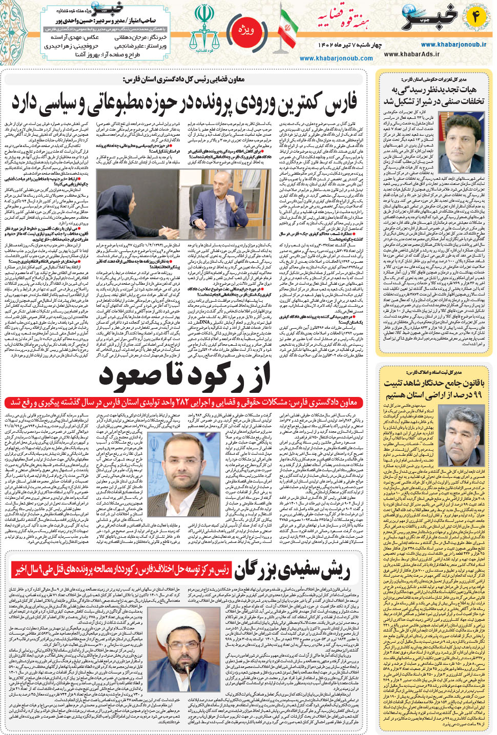 مشاهده صفحه ۲۰ روزنامه خبرجنوب تاریخ ۷  سال ۱۴۰۲