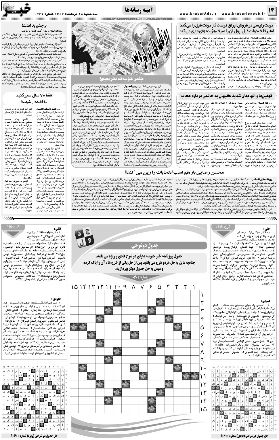 مشاهده صفحه ۱۴ روزنامه خبرجنوب تاریخ ۱۰  سال ۱۴۰۲