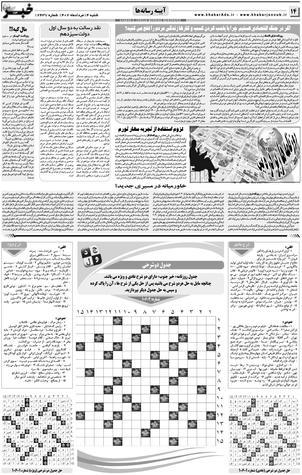 مشاهده صفحه ۱۴ روزنامه خبرجنوب تاریخ ۱۴  سال ۱۴۰۲