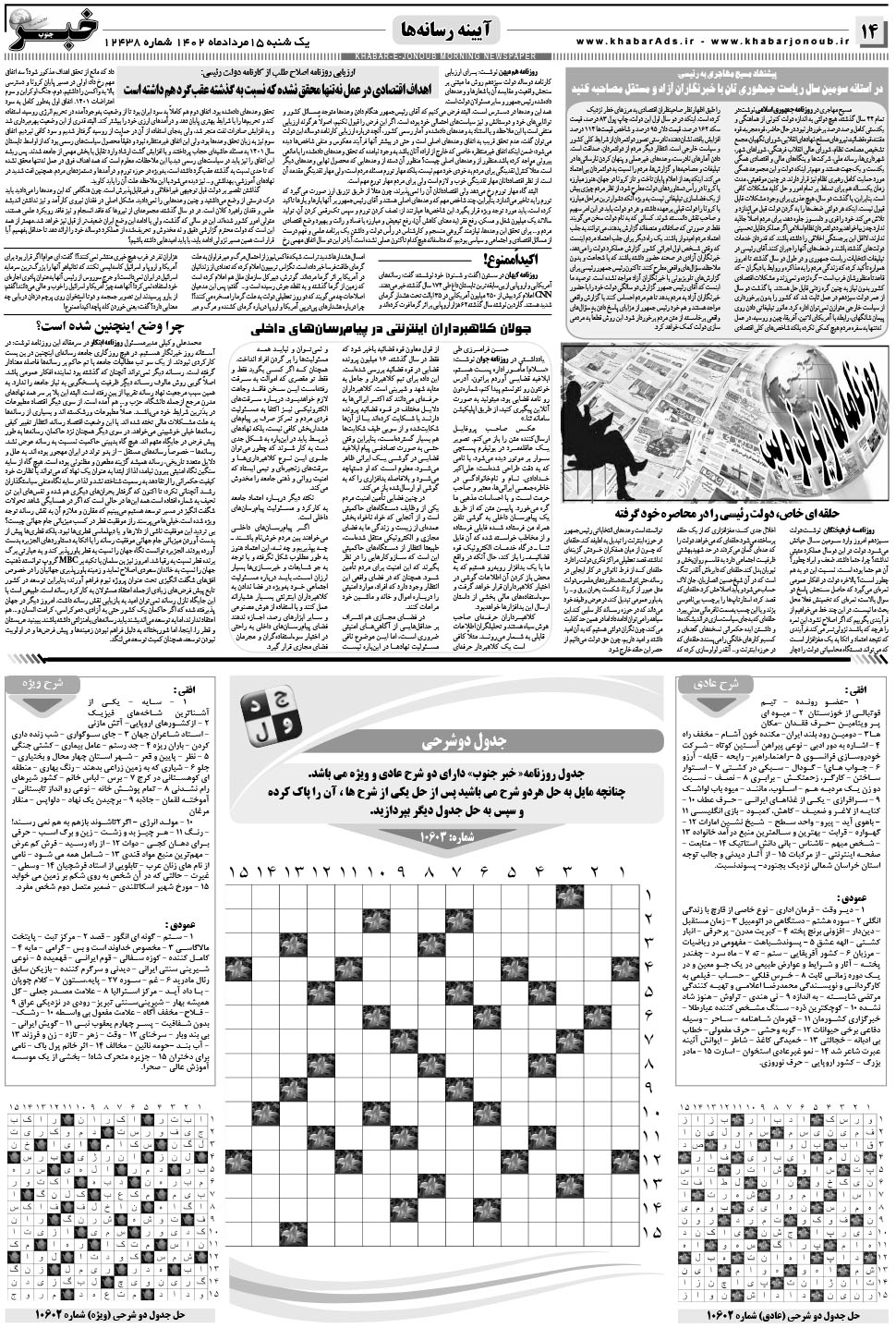 مشاهده صفحه ۱۴ روزنامه خبرجنوب تاریخ ۱۵  سال ۱۴۰۲