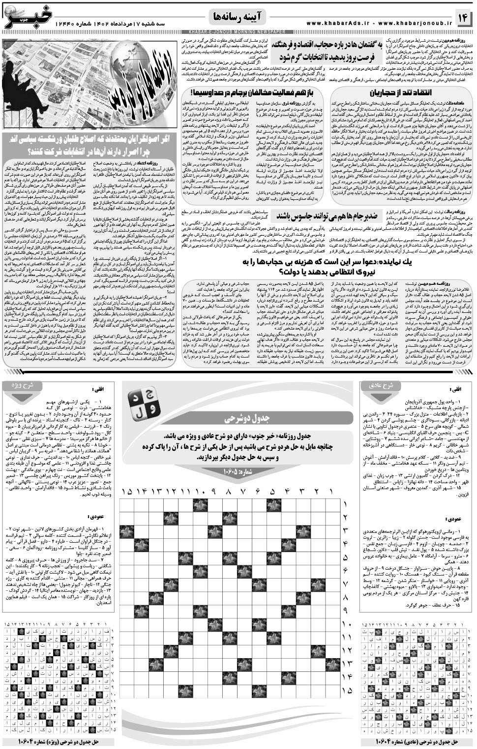 مشاهده صفحه ۱۴ روزنامه خبرجنوب تاریخ ۱۷  سال ۱۴۰۲