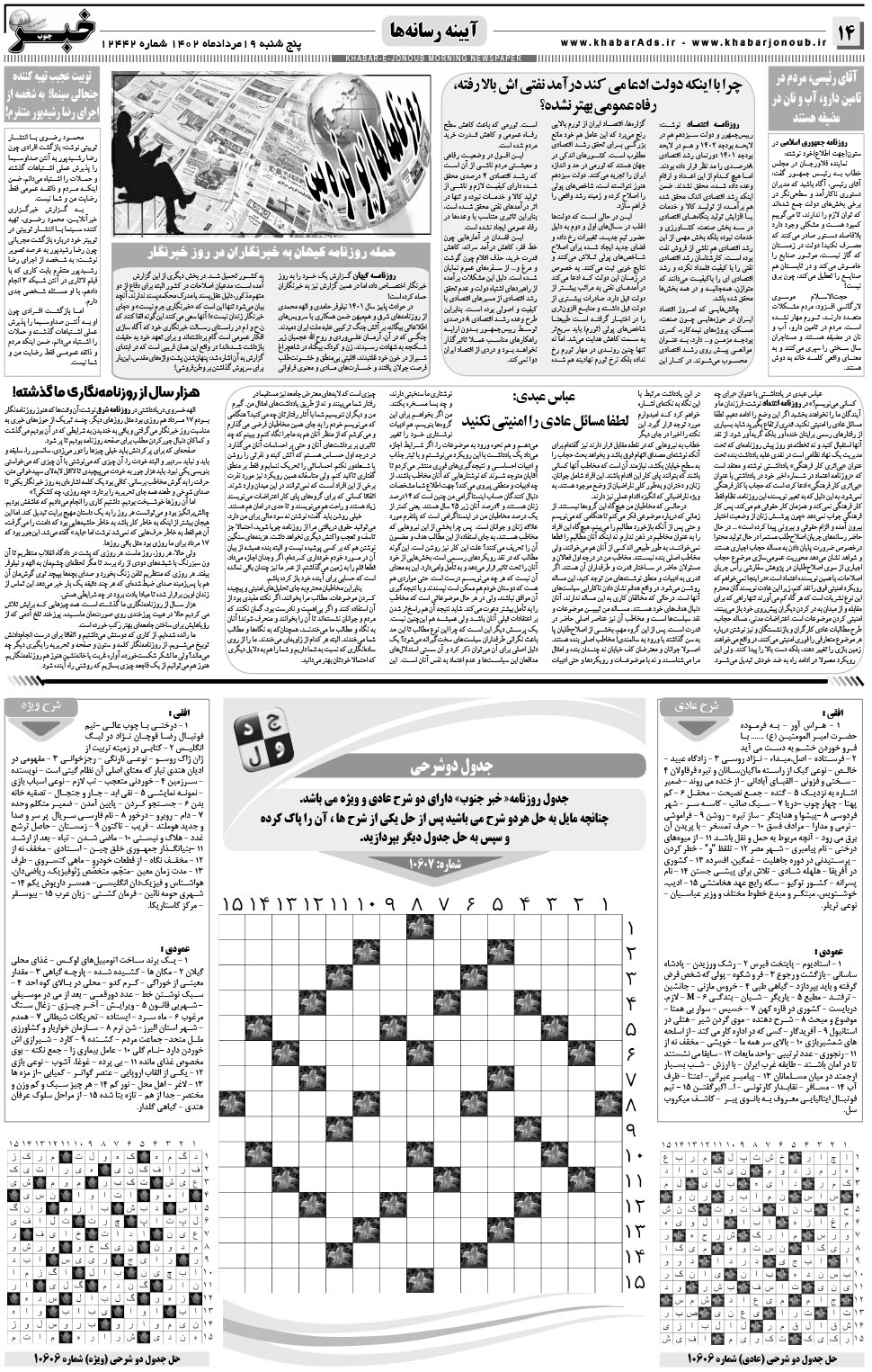 مشاهده صفحه ۱۴ روزنامه خبرجنوب تاریخ ۱۹  سال ۱۴۰۲