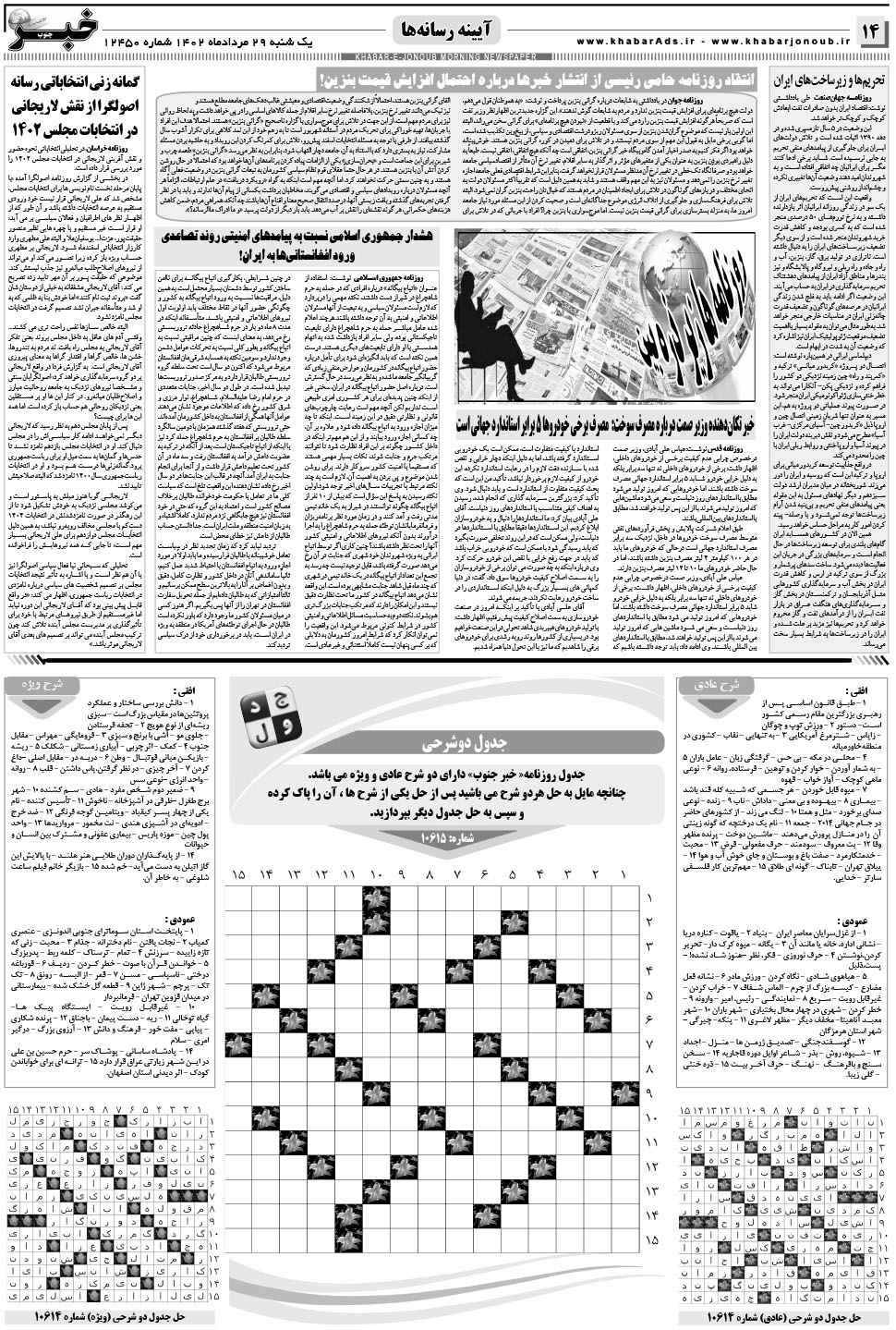 مشاهده صفحه ۱۴ روزنامه خبرجنوب تاریخ ۲۹  سال ۱۴۰۲