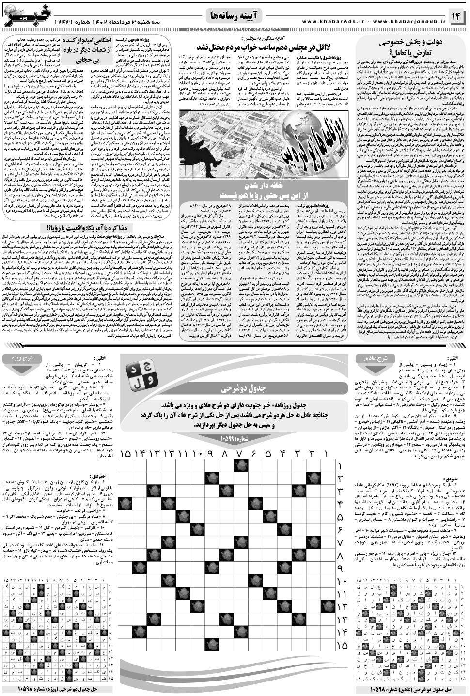 مشاهده صفحه ۱۴ روزنامه خبرجنوب تاریخ ۳  سال ۱۴۰۲